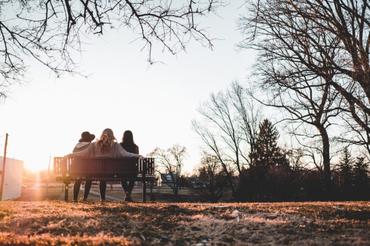 trois personnes assises sur un banc sous les arbres fanés-2645707